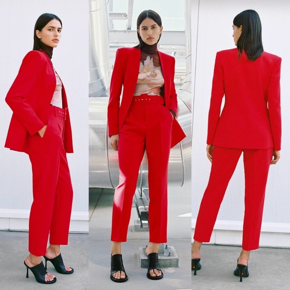 🔥 ZARA 2 PIECE LAPELLESS BLAZER AND FABRIC COVERED BELT PANT SET SIZE S&L ❤️🔥 - Picture 4 of 7